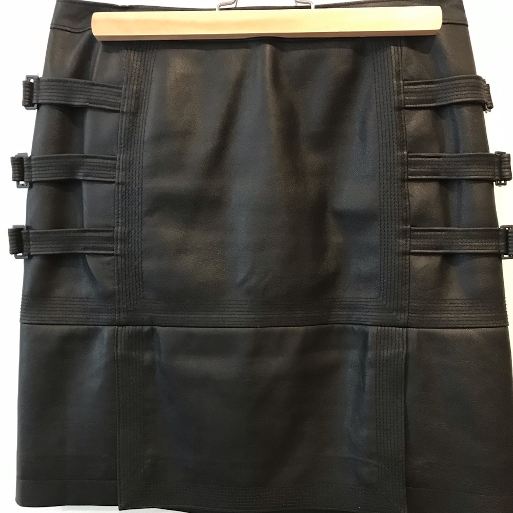 Bcbg black leather skirt with flirty panels